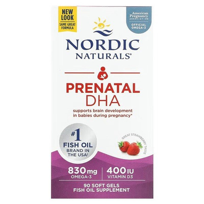 Prenatal DHA, 830mg Omega-3 + 400 IU D3 Strawberry - 90 softgels