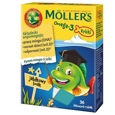 Mollers Omega-3 Rybki Żelki o Smaku Jabłkowym 36 Sztuk Best Before 30.11.25