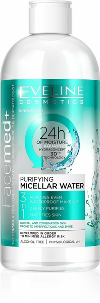 Eveline Facemed+ Oczyszczający Płyn Micelarny 3w1 do Cery Tłustej i Mieszanej 400ml