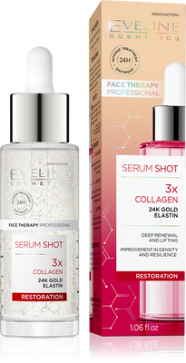 Eveline Face Therapy Professional Serum Shot Odbudowujące Serum 3x Kolagen 24k Złoto Elastyna na Dzień i Noc 30ml