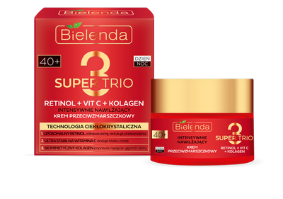 Bielenda Super Trio 3 Retinol Vit. C Kolagen Nawilżający Krem Przeciwzmarszczkowy 40+ na Dzień i Noc 50ml