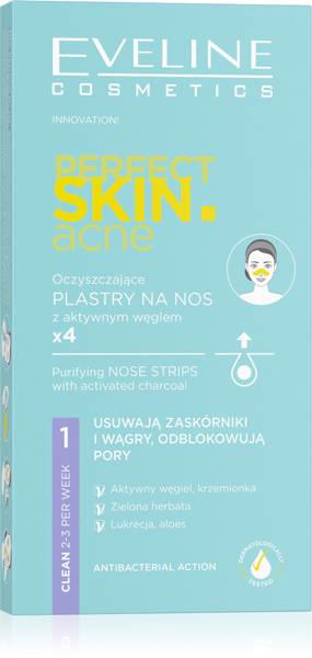 Eveline Perfect Skin Acne Oczyszczające Plastry na Nos z Aktywnym Węglem dla Skóry Problematycznej 4 Sztuki