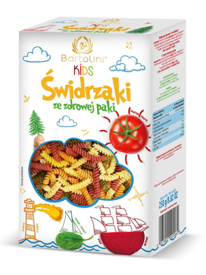 Bartolini Kids Świdrzaki ze Zdrowej Paki Makaron z Pomidorami Szpinakiem i Burakiem dla Dzieci 250g