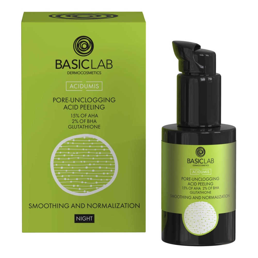 BasicLab Peeling Kwasowy Odblokowujący Pory z 15%AHA, 2% BHA dla Skóry Problematycznej 30ml