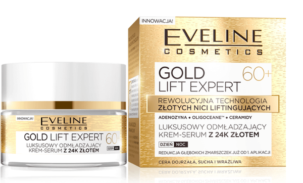 Eveline Gold Lift Expert Odmładzający Krem-Serum 60+ 24K Złoto na Dzień i Noc 50ml