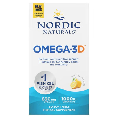 Nordic Naturals Omega-3D 690mg z Witaminą D3 Na Odporność i Zdrowe Kości 60 Kapsułek