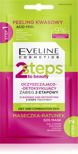 Eveline 2 Steps To Beauty Oczyszczająco-Detoksykujący Zabieg 2-Etapowy dla Skóry Tłustej i Mieszanej 2x4ml