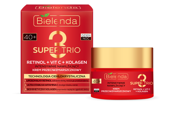 Bielenda Super Trio 3 Retinol Vit. C Kolagen Nawilżający Krem Przeciwzmarszczkowy 40+ na Dzień i Noc 50ml