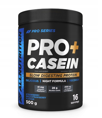 Allnutrition Pro+ Casein Białko Micelarne Truskawka-Poziomka Na Nocną Regenerację 500g
