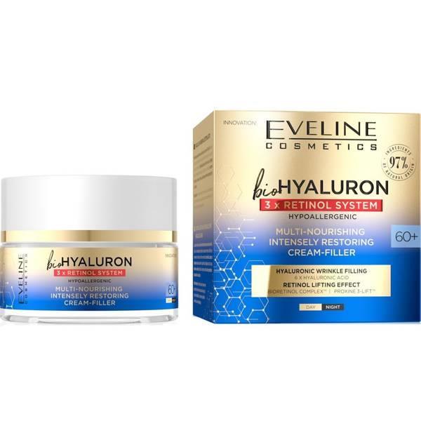 Eveline BioHyaluron 3x Retinol System Multi Odżywczy Intensywnie Odbudowujący Krem Wypełniający na Dzień i Noc 60+ 50ml