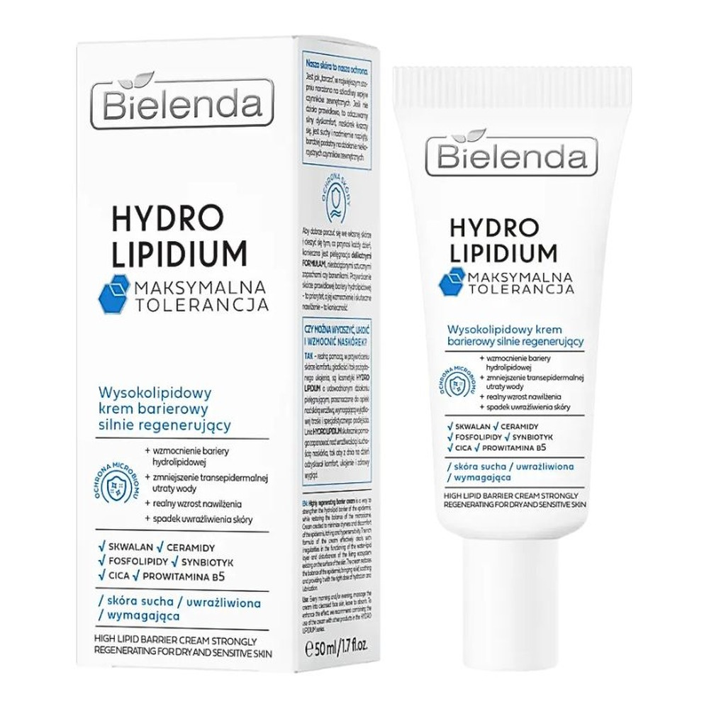 Bielenda Hydro Lipidium Maksymalna Tolerancja Wysokolipidowy Krem Barierowy Silnie Regenerujący 50ml
