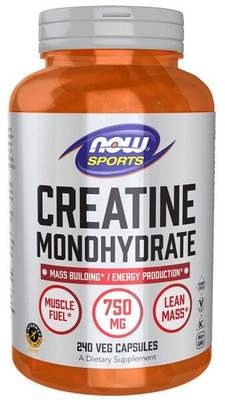 NOW Foods Monohydrat Kreatyny 750mg Na Paliwo Mięśniowe i Czystą Masę 240 Kapsułek