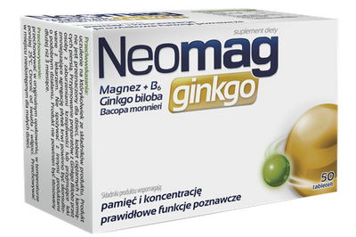 Neomag Ginkgo na Pamięć i Koncentrację z Magnezem i Witaminą B6 50 Tabletek