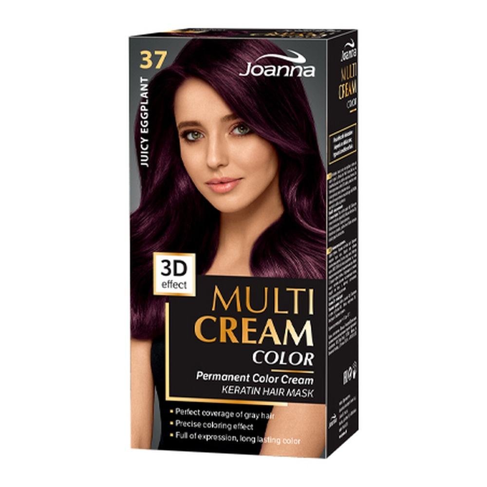 Joanna Multi Cream Trwały Intensywny Kolor Włosów Farba Pielęgnująca 37 Soczysta Oberżyna 60x40x20g