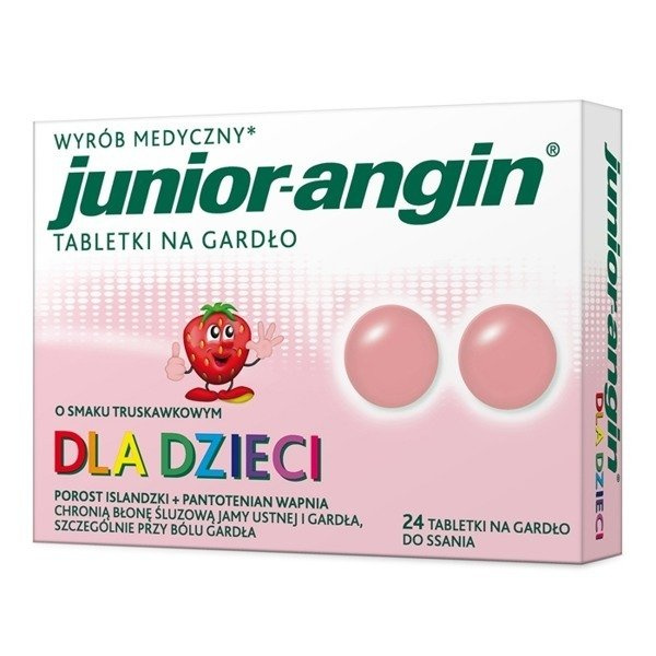 Junior-Angin Tabletki na Gardło dla Dzieci o Smaku Truskawkowym 24 Tabletki