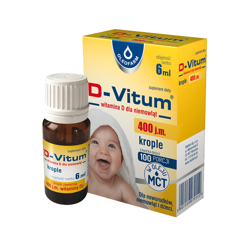 Oleofarm D-Vitum Witamina D dla Niemowląt w Kroplach na Zdrowe Kości 6ml
