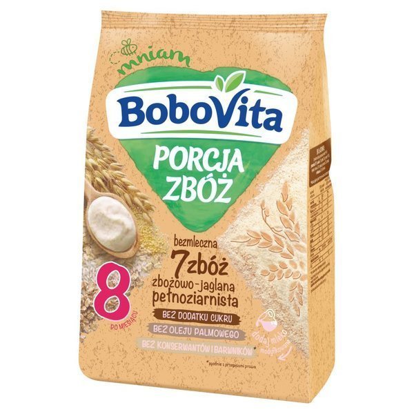 BoboVita Porcja Zbóż Kaszka Bezmleczna 7 Zbóż Zbożowo Jaglana Pełnoziarnista po 8 Miesiącu 170g