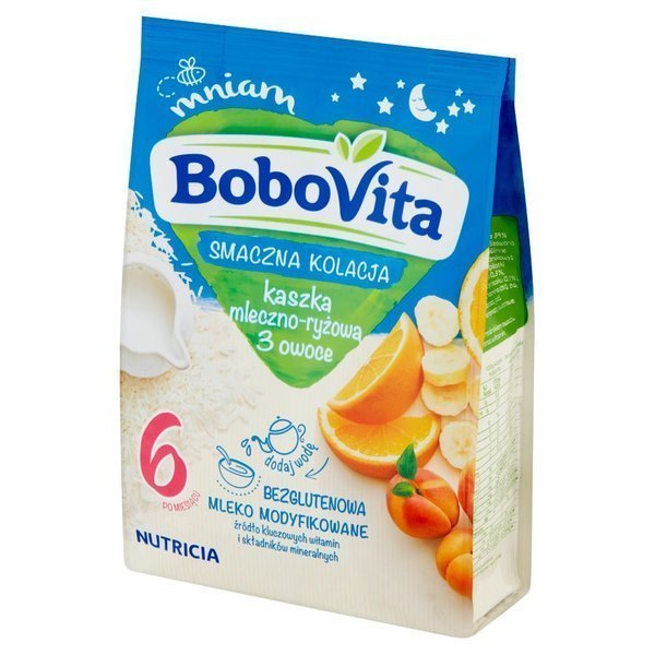 BoboVita Smaczna Kolacja Kaszka Mleczno Ryżowa 3 Owoce po 6 Miesiącu 230g