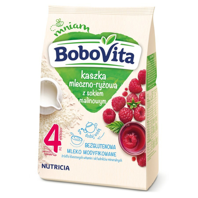 BoboVita Mleczno-Ryżowa Kaszka z Sokiem Malinowym dla Niemowląt po 4 Miesiącu 230g