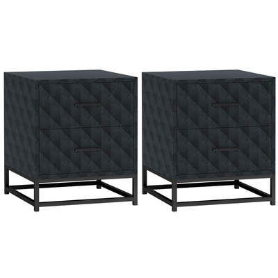 HOMCOM Bedside Tables Set of 2, Modern Bedside Table Nightstand with 2 Drawers, Bedside Cabinet Sofa Side Table with Storage, Steel Legs for Bedroom, Living Room, Black