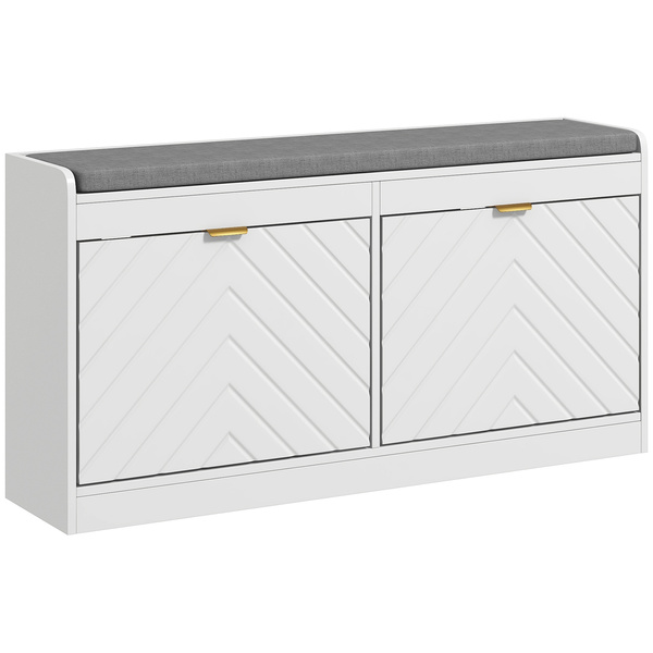 HOMCOM Shoe Storage with Seat, Upholstered Entryway Bench, Shoe Bench with 2 Flip Drawers and 4 Vents for 8 Pairs of Shoes