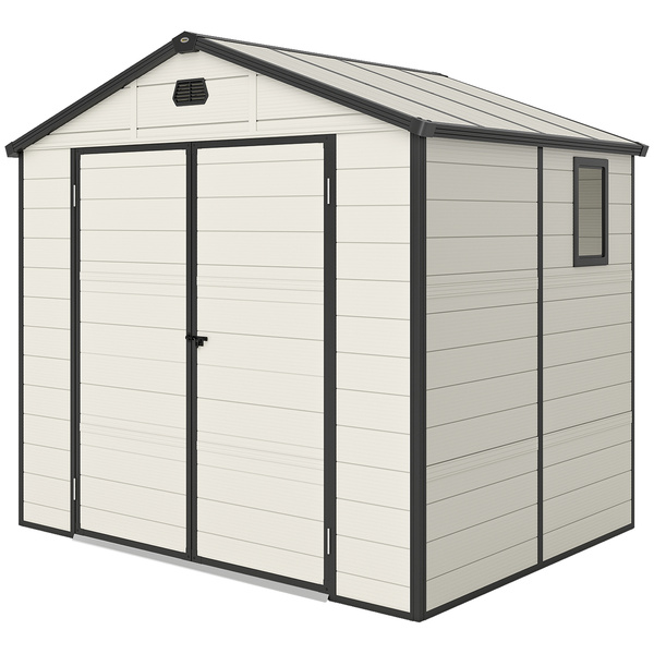 Outsunny 7.9ft x 6.2ft Recycled Garden Shed with Aluminium Frame and Plastic, Wall Shed with Foundation, Waterproof and Rustproof - Cream White