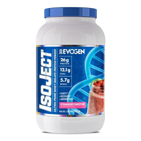 Evogen IsoJect Izolat Białka Serwatkowego o Smaku Truskawkowego Smoothie Na Budowę Masy Mięśniowej 825g