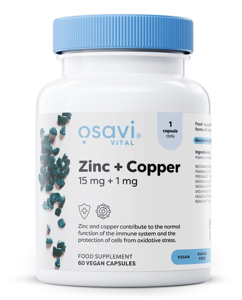 Osavi Cynk + Miedź 15mg + 1mg Suplement Diety na Odporność 60 Kapsułek Wegańskich