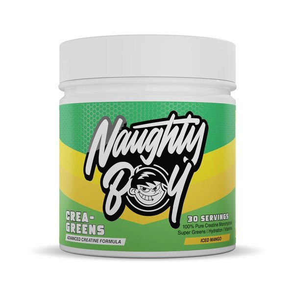 Naughty Boy Crea-Greens Mrożone Mango Kreatyna z Zielonkami w Proszku Na Wsparcie Mięśni i Witalność 270g