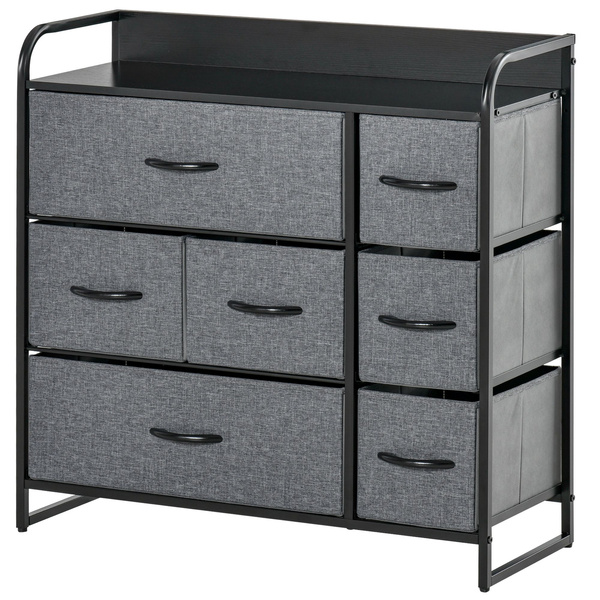 HOMCOM Chest of Drawers with 7 Foldable Drawers, 3-Tier Fabric Bedroom Dresser, Clothes Storage Unit for Bedroom, Living Room, Grey