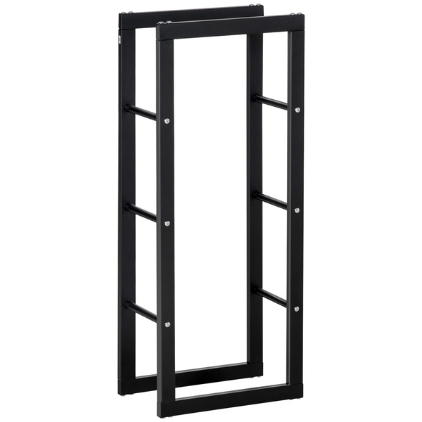 HOMCOM Metal Firewood Log Holder Tall Firewood Rack Indoor Outdoor Fireplace Wood Storage Shelf with Side Rails, Rust-Resistant, Black, 40W x 25D x 100H cm