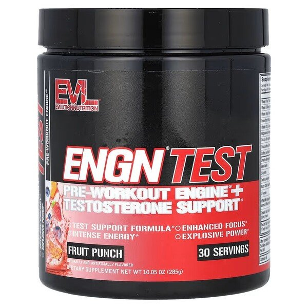 EVLution Nutrition ENGN Test Przedtreningówka Wspierająca Testosteron Na Siłę i Skupienie Poncz Owocowy 285g