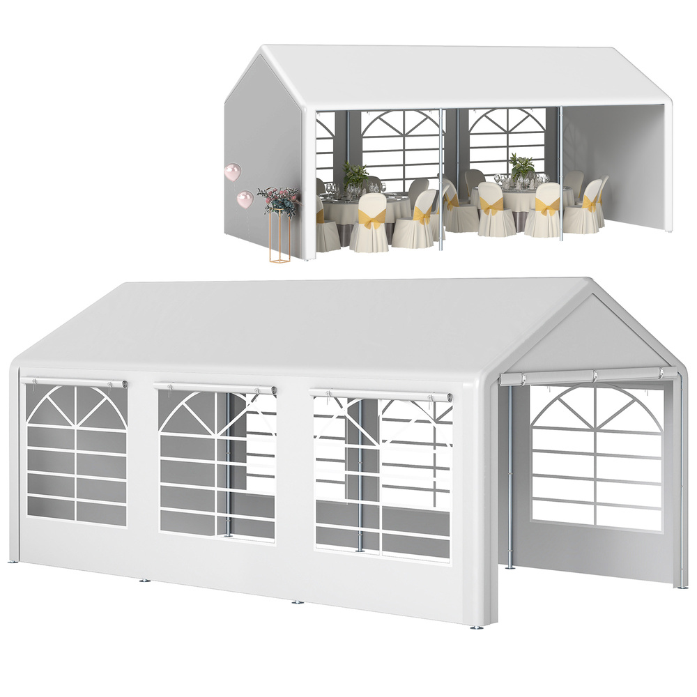 Outsunny 6m x 3m Garden Gazebo Marquee Wedding Shelter Level 4 Wind Protection, White
