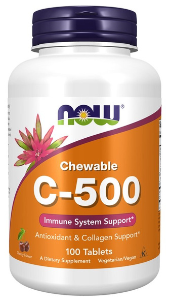 Now Foods Vitamin C-500 Chewable o Smaku Jagoda Wiśnia 100 Tabletek