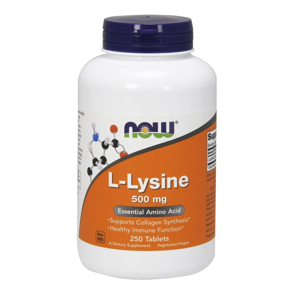 NOW Foods L-Lysine 1000 mg Double Strength Suplement Wspierający Odporność i Zdrowie Skóry 250 Tabletek