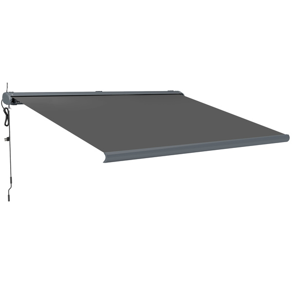 Outsunny 4 x 3(m) Full Cassette Electric Awning with Remote Controller, Aluminium Frame DIY Retractable Garden Awning, UPF50+ Sun Shade Canopy for Deck Door Window, Dark Grey