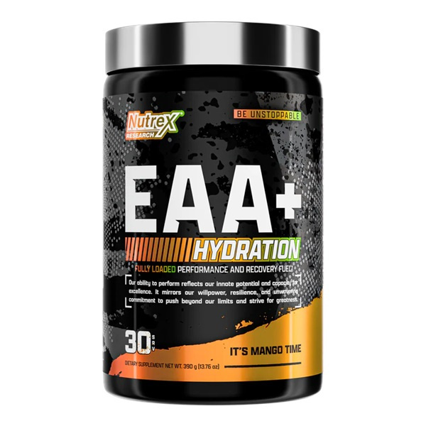 Nutrex EAA + Hydration Suplement z Aminokwasami Egzogennymi i Elektrolitami na Regenerację i Nawodnienie Mango 390g