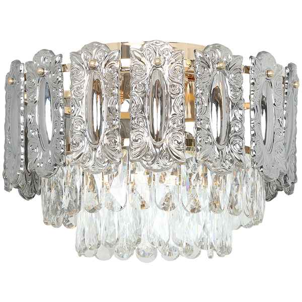 HOMCOM Chandelier Ceiling Light, 3-Light Vintage Flush Mount Fixture with Dual Crystal and Smoke Glass Shade, LED Ceiling Light for Living Room Bedroom, 3 E14 Sockets, Bulbs Not Included, Gold Tone