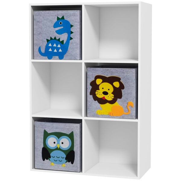 ZONEKIZ Kids Toy Box with Three Non-Woven Fabric Drawers, 61.8 x 29.9 x 91.5cm - White