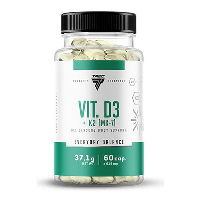 Trec Nutrition Vit D3 + K2 MK-7, wsparcie kości i odporności, 60 kapsułek