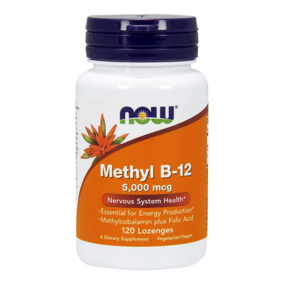 NOW Foods Metyl B-12 z Kwasem Foliowym 5000mcg na Produkcję Energii 120 Pastylek do ssania