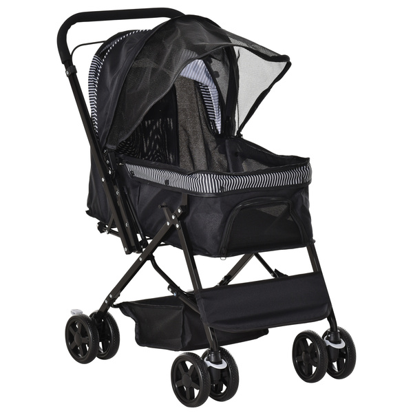 PawHut Pet Stroller Pushchair Foldable Travel Dog Cat Carriage w/ Reversible Handle Brake Basket