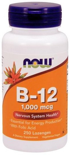 Now Foods Vitamin B-12 z Kwasem Foliowym 1000mcg 250 Kapsułek