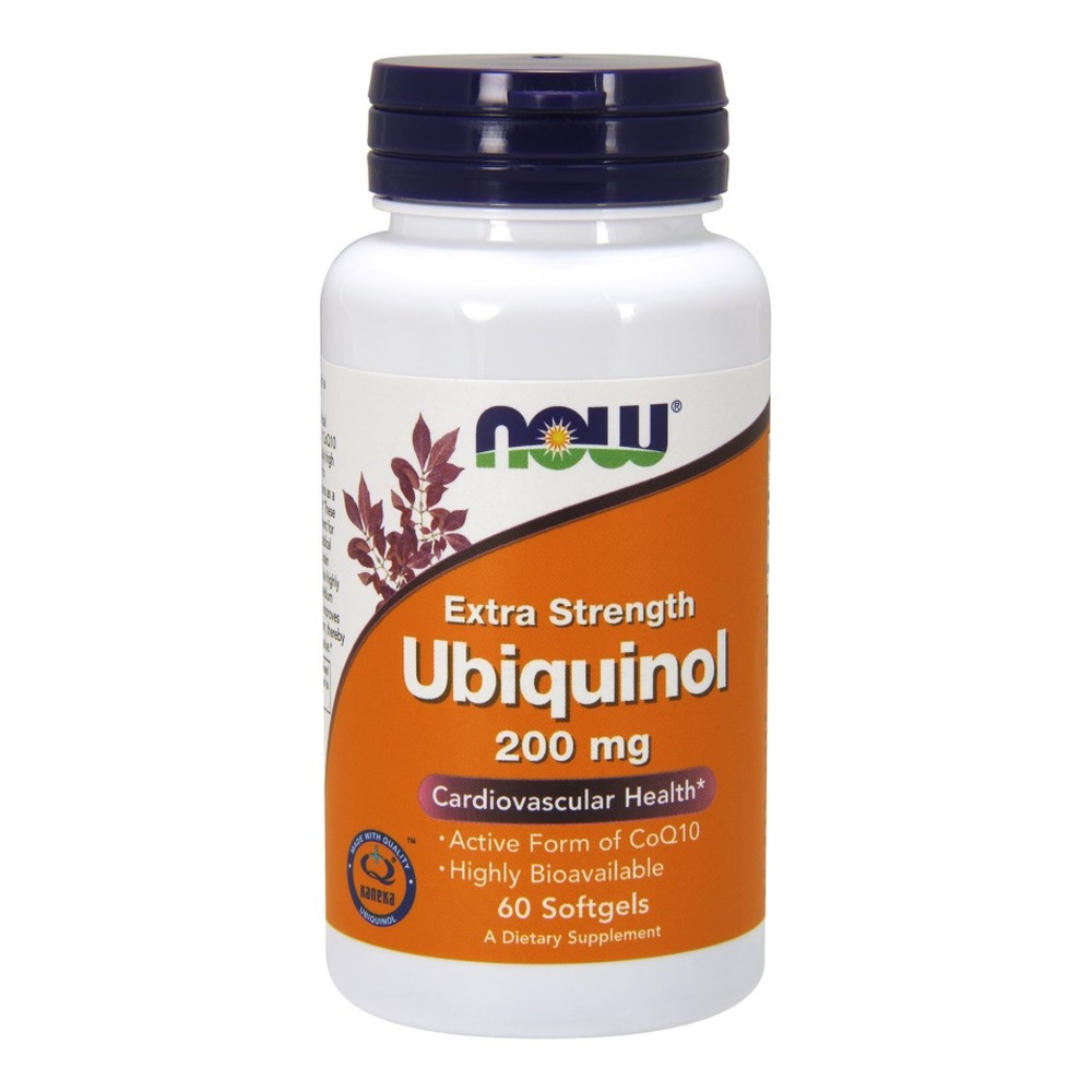 NOW Foods Ubichinol 200mg Aktywna Forma Koenzymu Q10 na Wsparcie Energii 60 Kapsułek Miękkich