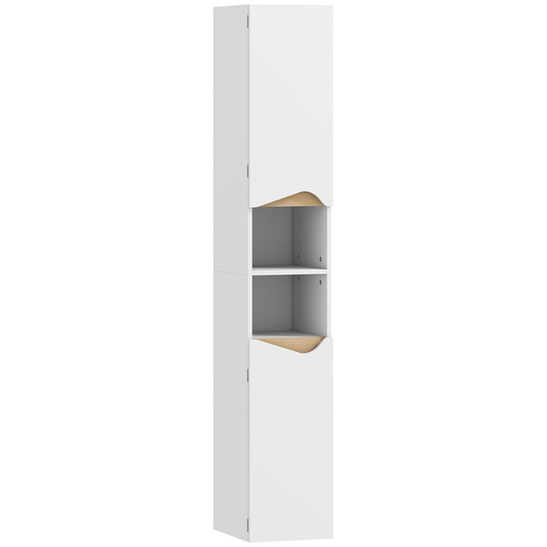 HOMCOM Tall Slim Bathroom Cabinet with 2 Doors, 2 Shelves - White