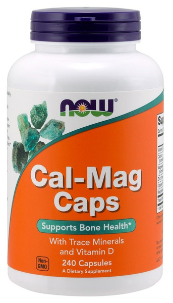NOW Foods Cal-Mag Kapsułki na Zdrowe Kości z Minerałami Śladowymi i Witaminą D 240 Kapsułek