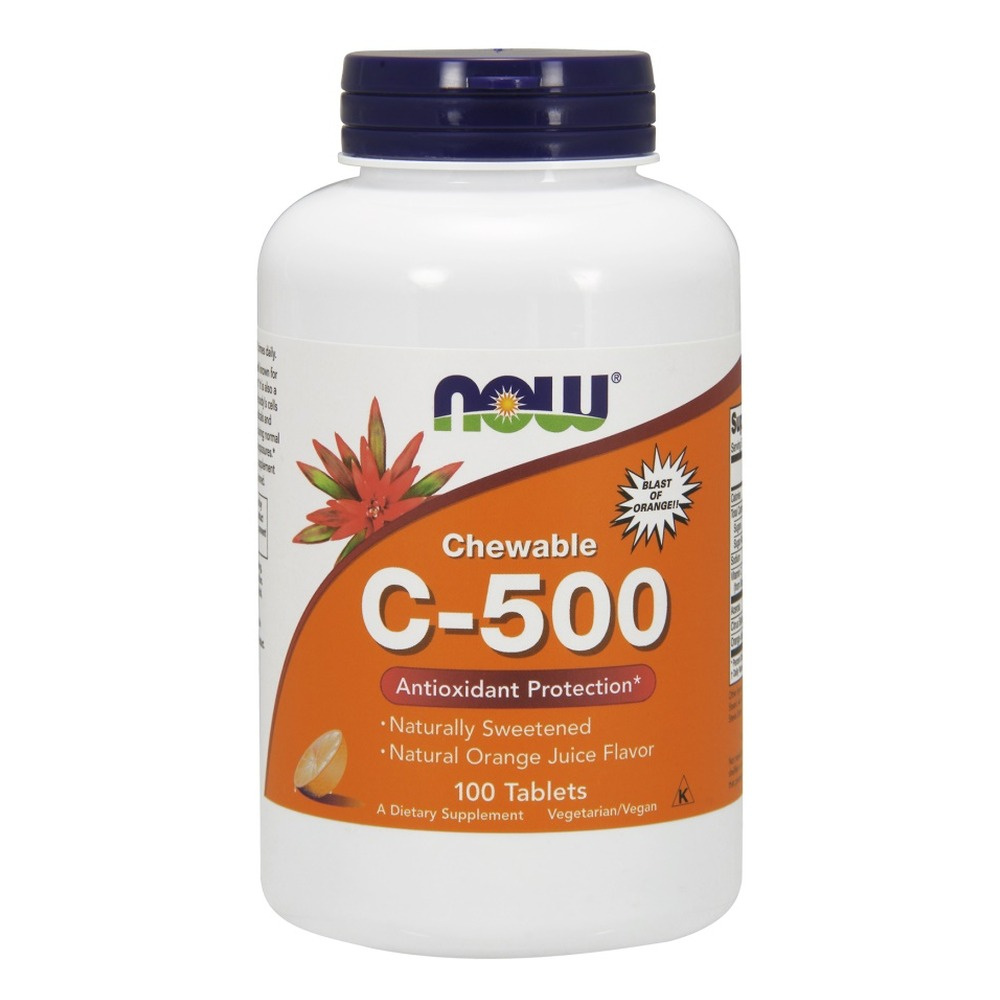 NOW Foods Witamina C 500 Pomarańczowa do Ssania na Odporność 100 Tabletek