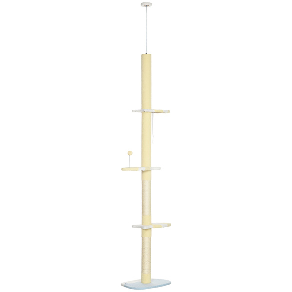 PawHut 260cm Adjustable Floor-To-Ceiling Cat Tree w/ Anti-Tipping Kit, Toy Ball