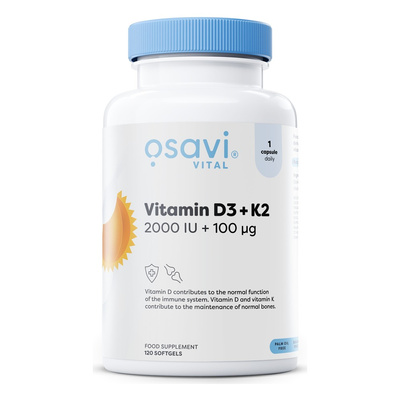 Osavi Witamina D3 + K2 2000 IU + 100 mcg na Odporność i Zdrowe Kości 120 Kapsułek