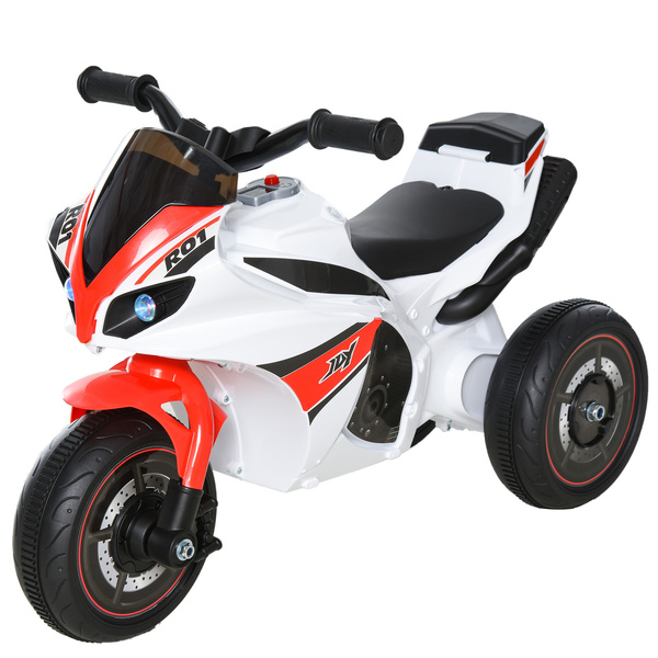 HOMCOM Kids Ride-On Police Bike 3-Wheel Vehicle w/ Music Lights Safe Seat Handlebars Toddler NO POWER Child Learning Fun Development 18-36 Months White